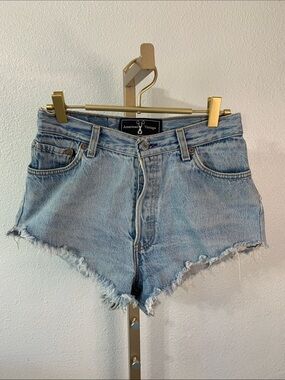 American Vintage Washed Light Blue Denim Cutoff Shorts